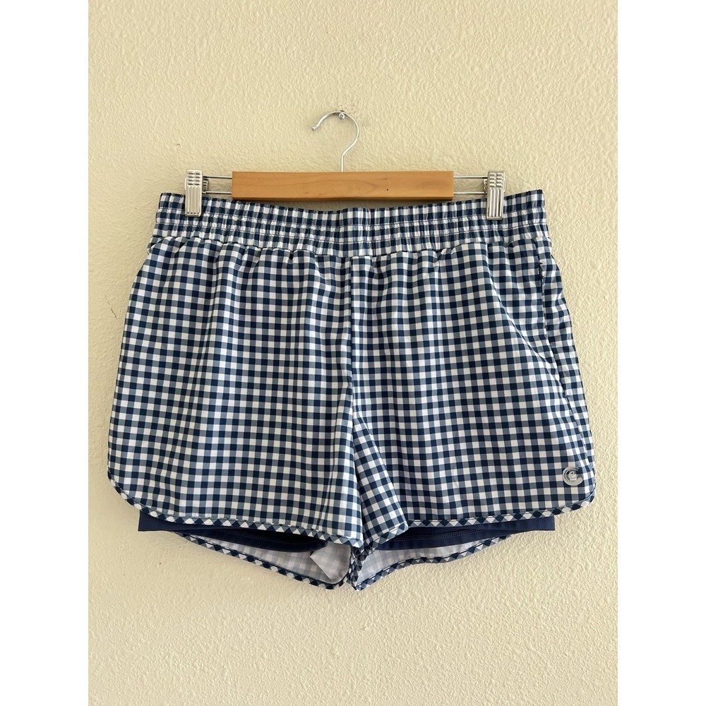 Calme by Johnny Was Gingham Shorts Women's L Blue White Preformance Checkered